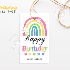 Happy BIRTHDAY Tags, Printable Birthday Tags, Rainbow Birthday Tags, Birthday GIFT TAG, Birthday tags for kids, Birthday Favor tag for girl