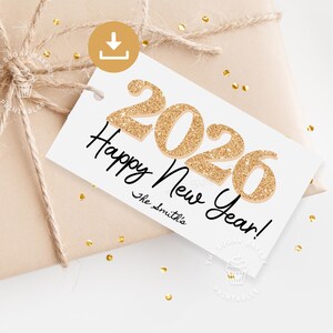 Editable New Years Tags 2026 Happy New Years Gift Tag for friend New Years party favor tag New Years Eve Printable Gold sparkling Wine Tags image 3