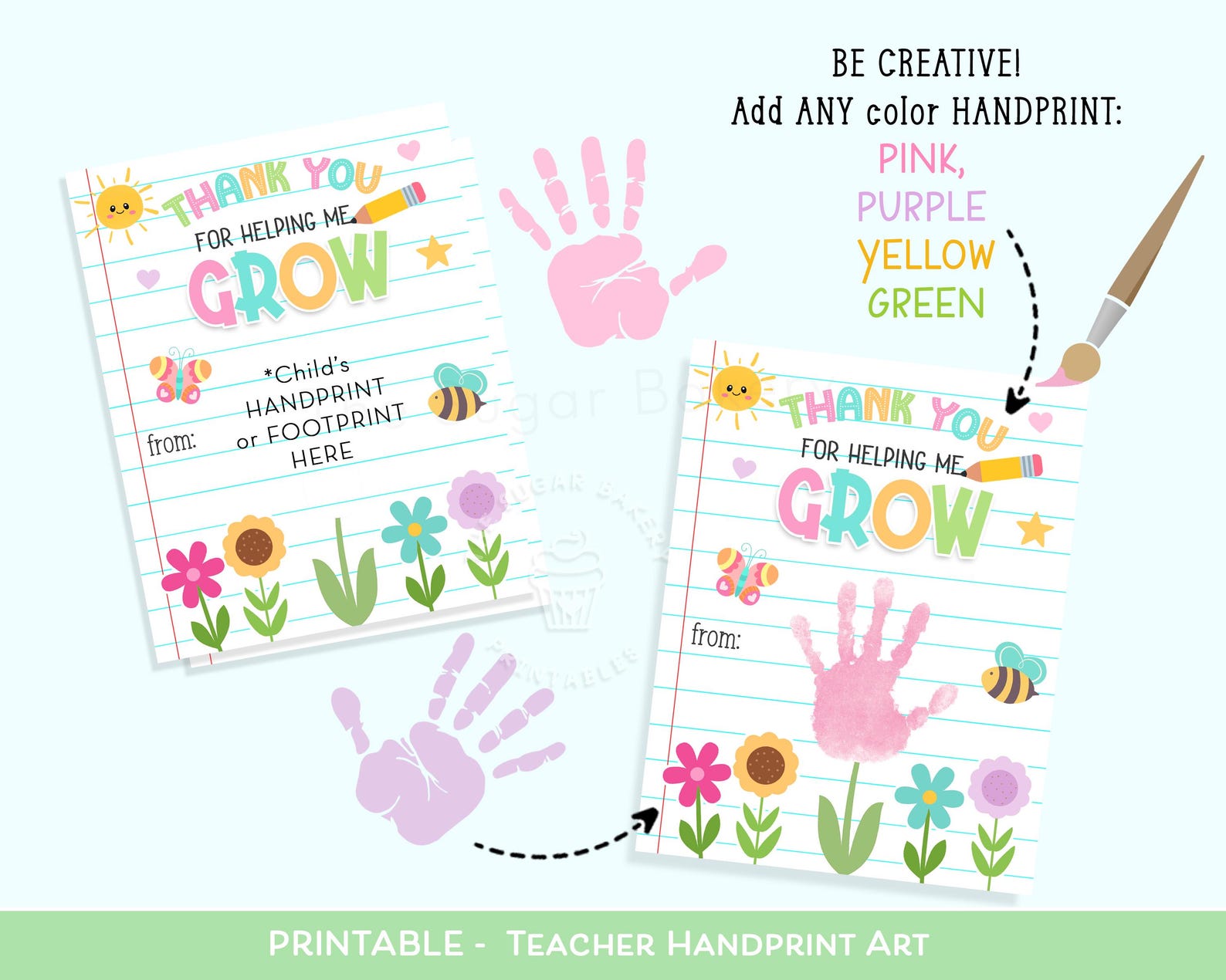 Teacher Handprint Craft Gift Printable Thank You Helping Me GROW ...