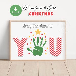 Feliz Natal para VOCÊ Arte de impressão de mão de árvore, artesanato de arte de impressão de mão pré-escolar, presente de lembrança de Natal de pegada de mão, artesanato de arte imprimível