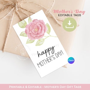 Etiqueta con rosas para el Día de la Madre, etiquetas de regalo editables para el Día de la Madre, etiqueta floral para el Día de la Madre, etiqueta con flores para el Día de la Madre, tarjeta imprimible con etiqueta para el Día de la Madre