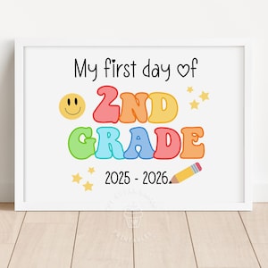 First Day of 2nd GRADE Sign printable 2nd Grade Sign Back to School 2nd Grade Hello 2nd grade sign Chalkboard school sign cute boy CRAY101