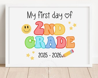 First Day of 2nd GRADE Sign printable 2nd Grade Sign Back to School 2nd Grade Hello 2nd grade sign Chalkboard school sign cute boy CRAY101