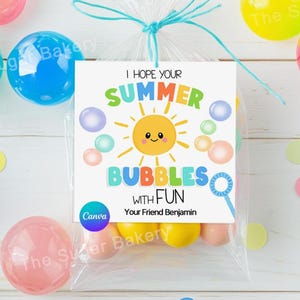 Etiquetas de burbujas de verano de fin de escuela Etiquetas de burbujas de verano imprimibles Etiquetas de recuerdo de fiesta de aula Etiquetas de burbujas EDITABLES Regalo de maestro estudiante niño