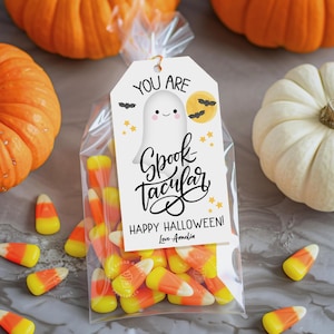 Printable Happy HALLOWEEN gift tag, Editable Halloween favor tag for Teacher Student Classroom boo treat tag You are SPOOKTACULAR Ghost tag