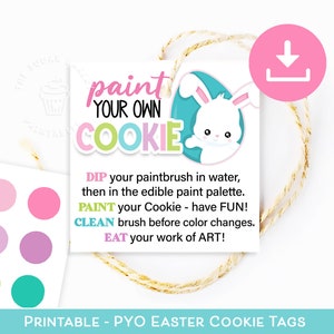 PYO Easter Bunny Cookie Tag, PYO Easter Cookies, Pyo Instructions, Pyo Cookie Tag, Easter Paint Your Own Cookie Kit Instructions, PYO Tags