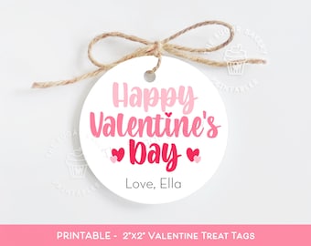 Happy Valentine&#39;s Day-tags, afdrukbare Valentijnsdag-koekjestags, valentijntags voor kinderen, valentijnsdag in de klas, leraartags, goodietags