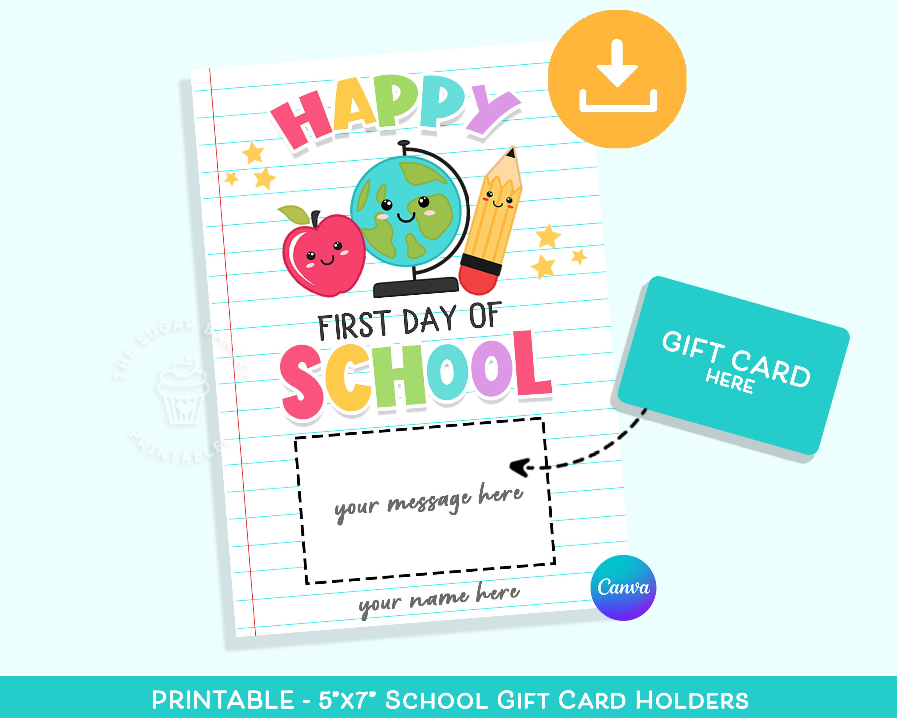 Back to School Teacher GIFT CARD Holder EDITABLE Happy First Day of ...