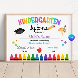 Bearbeitbares Kindergarten-Diplom, Kindergarten-Abschluss-Diplom, KINDERGARTEN-Abschluss-Zertifikat, letzter Tag des Kindergarten-Schuldiploms
