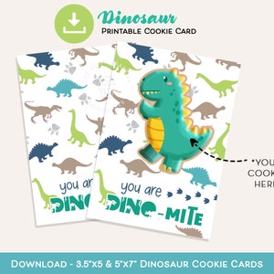 Tarjeta de galleta de dinosaurio imprimible, Tarjeta de galleta Eres DINO-MITE, Tarjeta de galleta TREX de dinosaurio imprimible 3,5 x 5 5 x 7, Favor de galleta de cumpleaños de San Valentín