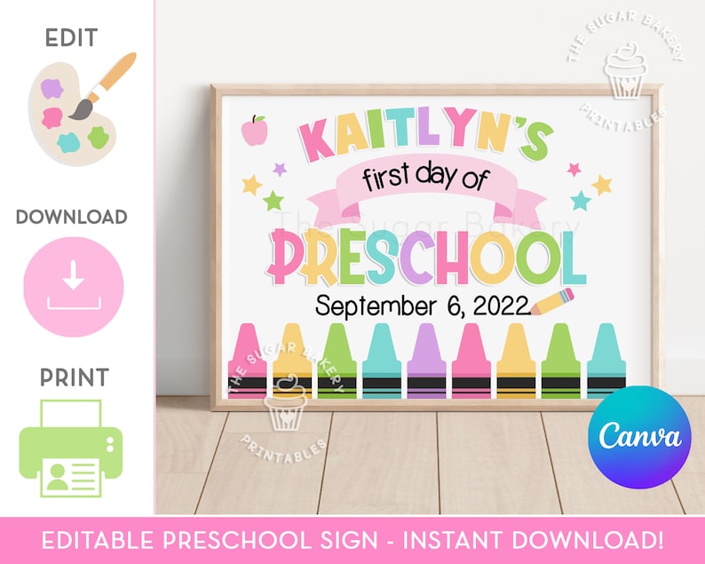 First Day of PRESCHOOL EDITABLE SIGN 1st Day of Preschool Etsy Canada