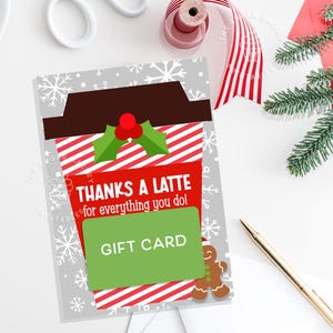 THANKS A LATTE Christmas Gift Card Holder, Printable Card holder, Christmas Gift Card Holder for teacher staff employee, Coffee Gift Cards