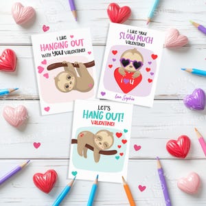 Tarjetas editables de San Valentín con PEREZOSO, tarjeta de San Valentín con perezoso, tarjetas de San Valentín editables para el aula escolar, etiquetas de San Valentín con perezoso para niños Canva