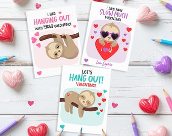 Editable SLOTH Valentine's Day Cards, Sloth Valentine card, EDITABLE Classroom School Valentines, Sloth Valentine Day Tags for Kids Canva