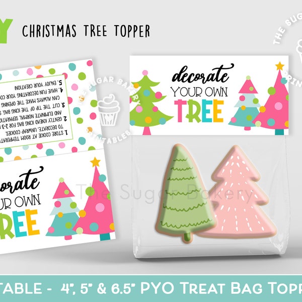 Decorate Christmas Tree Cookie Topper, Christmas Cookie, Printable DIY Christmas Cookie Bag Topper, Printable Tree Instructions & Directions