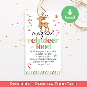 Étiquette imprimable de nourriture de renne, boîte de réveillon de Noël, étiquette magique de nourriture de renne, étiquette de régal de renne, faveur de classe de Noël de renne pour des enfants