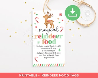 Printable Reindeer Food Tag, Christmas Eve Box, Magical Reindeer Food Label, Reindeer Treat Tag, Reindeer Christmas Classroom favor for kids