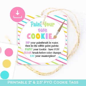 Etiqueta para galletas PYO Instrucciones para galletas PYO para cumpleaños o Pascua Cartón de huevos con rayas de arcoíris de colores Instrucciones para pintar tu propio kit de galletas DIY