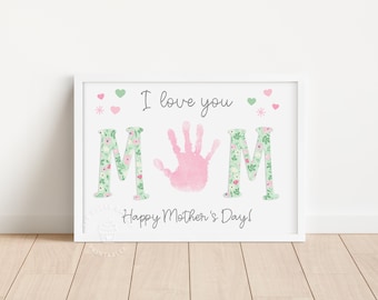 Mothers Day Handprint Craft Printable HANDPRINT Art for Kids Floral Mothers Day gift Craft from Toddlers Daycare Preschool Activity keepsake