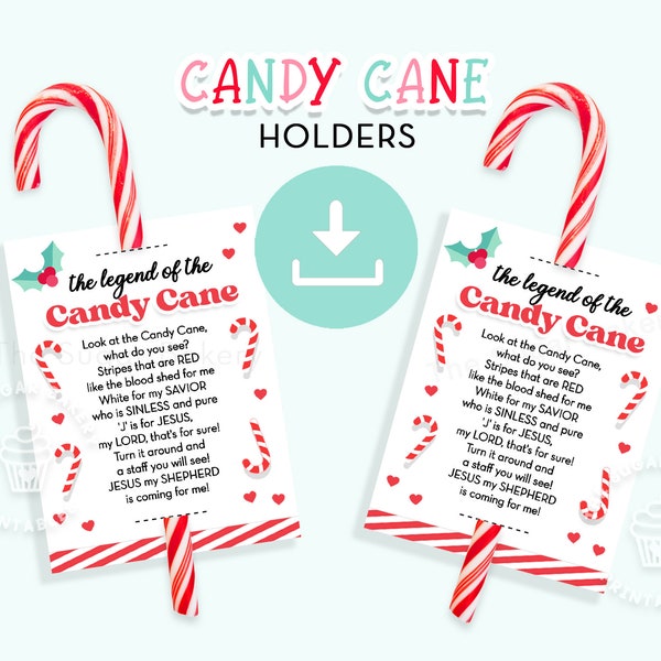 The Legend of the Candy Cane Poem, Christmas Candy Cane Holder, Printable Candy Cane Tag, Christmas candy cane holder classroom favor tag