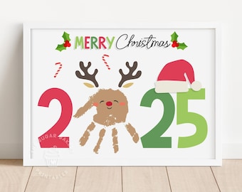 Christmas 2025 Handprint Reindeer Craft, Kids DIY Christmas Keepsake, Santa Hat Holiday Handprint Craft, Merry Christmas Classroom Activity