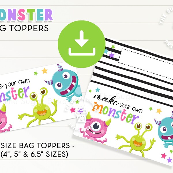 Make Your Own MONSTER Bag Topper, Halloween Monster Cookie Bag Topper, Printable Halloween Treat Topper, Classroom birthday party bag topper