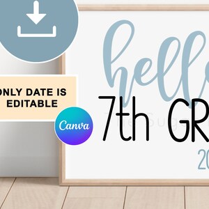 First Day of 7th GRADE Printable Sign Back to School Sign First Day First Day of 7th GRADE Printable Sign Back to School Sign First Day