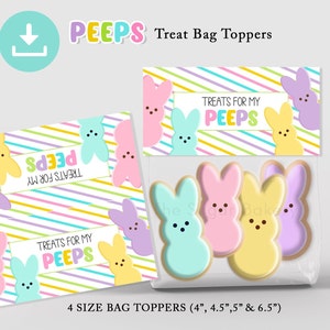 Treats for my PEEPS Treat Bag topper 4", 4,5", 5" en 6,5", Easter PEEPS bag toppers, Peeps Cookie Bag TOPPER, afdrukbare paastas topper