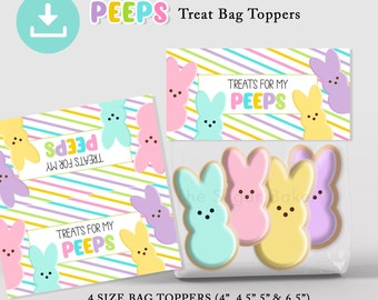 Treats for my PEEPS Treat Bag Topper 4", 4.5", 5" and 6.5", Easter PEEPS bag toppers, Peeps Cookie Bag TOPPER, Easter Printable Bag topper