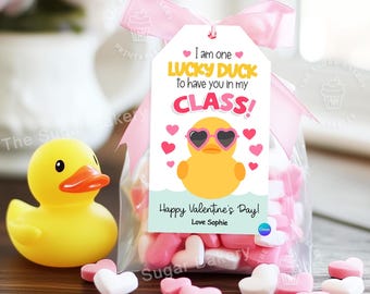 One Lucky Duck Valentine Tag, Rubber Duck Tag, Duck Party Favor Tags, Duck Printable Valentines Day Tags for Kids, Happy Valentines Day Tags