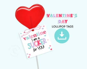 Printable Valentine Lollipop Tag, Valentine Sucker Tag, Valentine Candy Lollipop Bag Tag, Valentines Party favor, classroom candy tag kids