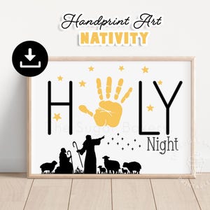 Arte con huellas de manos para la NAVIDAD, O NOCHE SANTA, Arte del nacimiento de Jesús para la escuela dominical de los pastores, Manualidad con huellas de manos para preescolar, Arte con huellas de manos para la Natividad