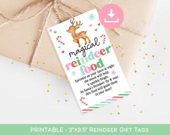 Printable Reindeer Food Tag, Christmas Eve Box, Magical Reindeer Food Label, Reindeer Treat Tag, Reindeer Christmas Classroom favor for kids