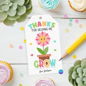Étiquette-cadeau d'appréciation du professeur, Merci de m'avoir aidé à grandir, étiquette-cadeau modifiable, étiquettes de plantes succulentes de cactus, cadeau de fin d'année pour enseignant