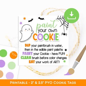 PYO クッキー キット タグ、PYO ハロウィン クッキー、自分でペイントする手順と手順、自分でペイントするクッキー ハロウィン、PYO キット ゴースト スパイダー