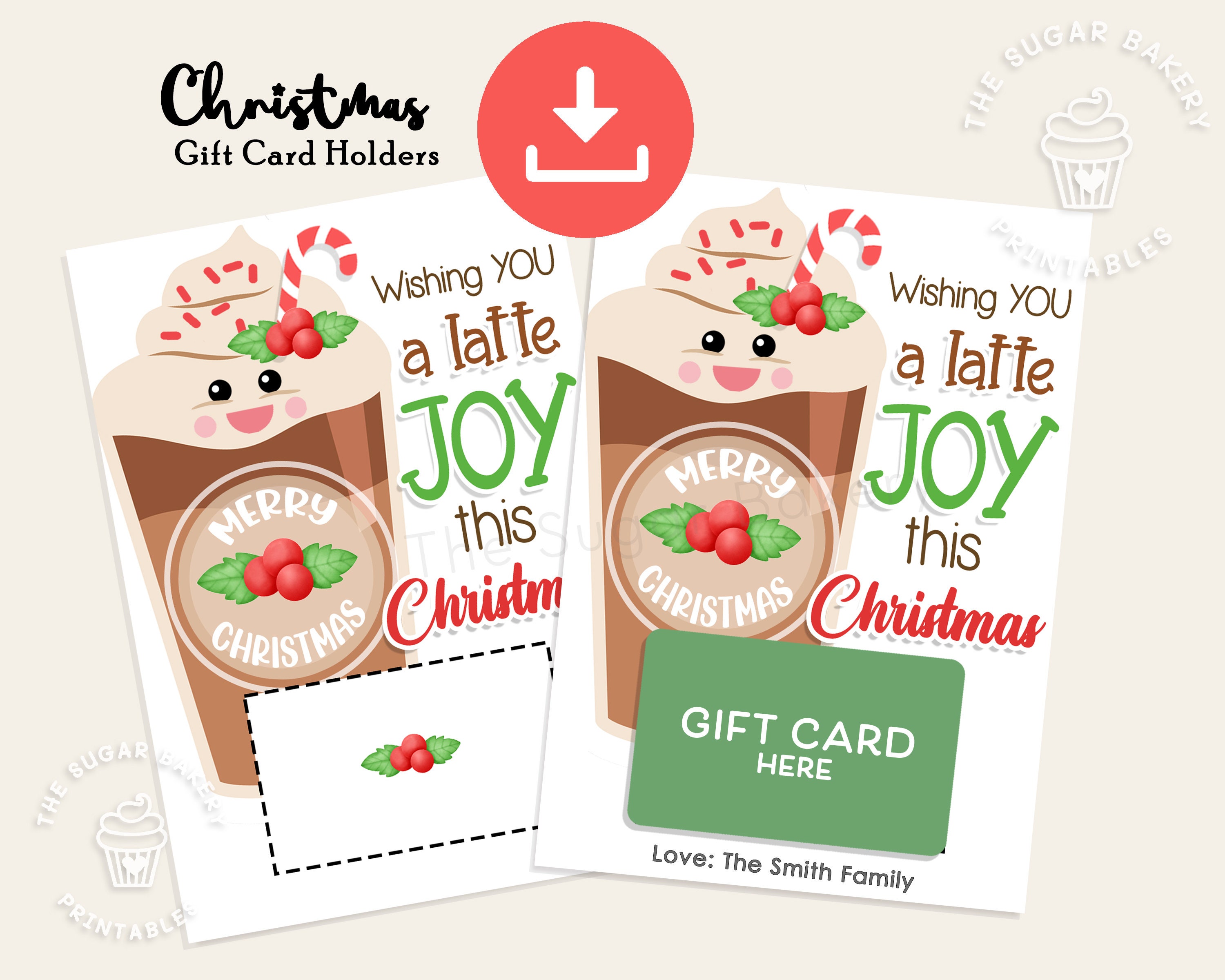 Printable Christmas Coffee Gift Card Holder THANKS A LATTE Printable ...