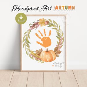 Arte con huellas de manos de corona de otoño, arte con huellas de manos de bebé y niño, regalo para Navidad, arte con huellas de manos de otoño para Acción de Gracias, recuerdo de manualidades para imprimir
