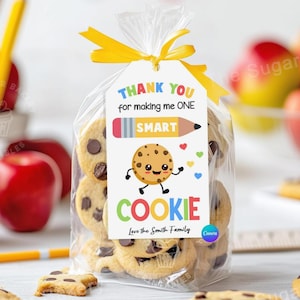 Étiquette d'appréciation de l'enseignant, étiquette MODIFIABLE One SMART COOKIE, étiquette de remerciement de l'enseignant, étiquette de fin d'année scolaire, carte d'étiquettes-cadeau d'appréciation de l'enseignant