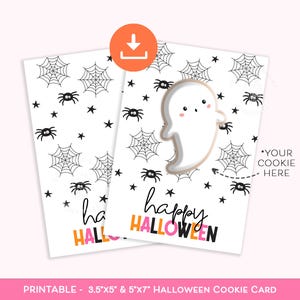 Tarjeta de galleta de araña de feliz Halloween, minitarjeta de galleta de 3,5 x 5, tarjeta de galleta de 5 x 7, tarjetas de galleta de clase Ghost Boo, tarjeta de galleta de Halloween imprimible