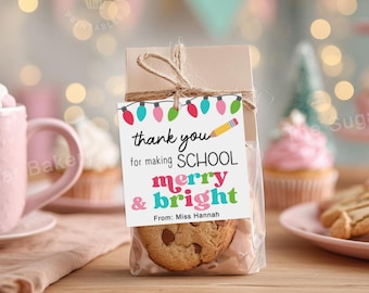 Etiquetas de regalo imprimibles para maestros, etiquetas de agradecimiento escolares de Navidad, etiqueta navideña para maestros, etiqueta de regalo de recuerdo para el aula de estudiantes durante las vacaciones.