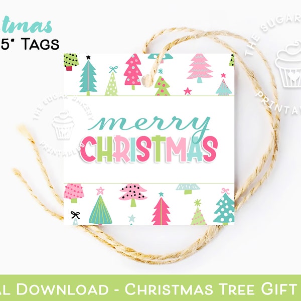 Merry Christmas Tree Cookie Tags, Christmas Tree Gift Tags, Merry Christmas sweet treat tags, Colorful Christmas Gift Tags, Holiday Gift Tag
