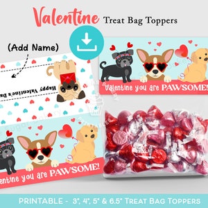 You are PAWSOME Valentine Treat Bag Topper, Valentine Treats for Kids, Puppy Dog Valentine Topper, Classroom Valentines, Dog Valentine Cards