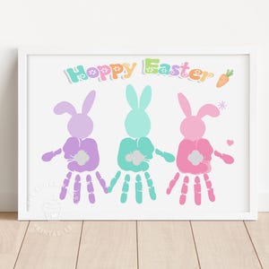 Ostern HANDPRINT ART Printable Hoppy Osterhase Handabdruck Basteln für Kinder Vorschule Kleinkinder April Basteln Osterhasen Basteln Aktivität Kinder