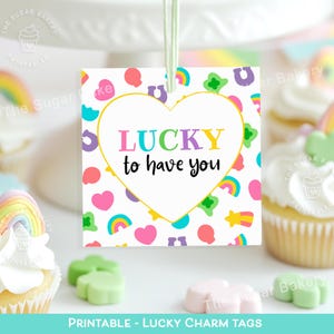 Etiquetas de amuletos de la suerte para el Día de San Patricio para imprimir, amuletos de la suerte, Día de San Patricio, suerte de tenerte a TI, etiqueta de regalo para el cereal del Día de San Patricio
