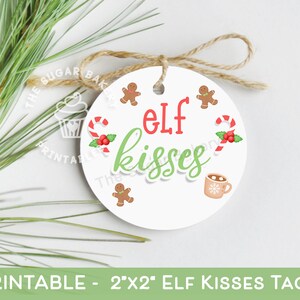 ELF KISSES Tag, Printable Elf Kisses Cookie Tags, Candy Cane Gingerbread Cookie Tag, Printable Christmas Treat tag, Elf Kisses Cookie Tag