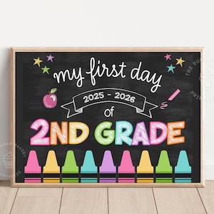 FIRST Day of 2nd GRADE Sign Printable 2nd Grade School Sign 2nd Grade Sign First Day of Second grade Rainbow Chalkboard Sign girl CRAY103