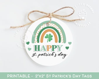 Happy St. Patrick's Day Treat TAGS, St. Patrick's Day Tags, Round 2x2 gift tags, Leprechaun Rainbow Tags, St Patricks day cookie treat tags