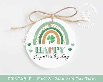Happy St. Patrick's Day Treat TAGS, St. Patrick's Day Tags, Round 2x2 gift tags, Leprechaun Rainbow Tags, St Patricks day cookie treat tags
