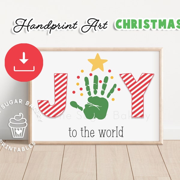 JOY Christmas Tree Handprint Art, Preschool Handprint Art Craft, Handprint Footprint Christmas Keepsake Gift, Printable Christmas Art craft