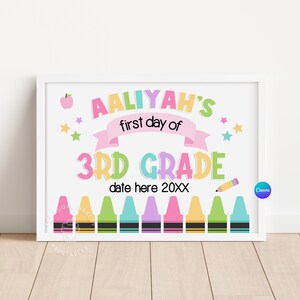 First Day of 3rd Grade Sign Printable Cute Pastel Chalkboard Back to School Sign for Girls First Day of School 3rd Grade Photo Prop CRAY103